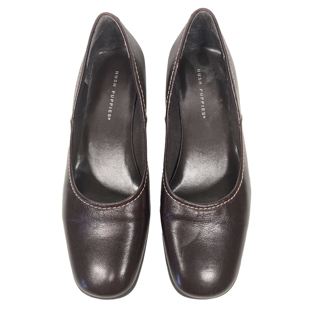 Womens Hush Puppies Dark Brown Leather Slip On Loafers Size 7 M EUC